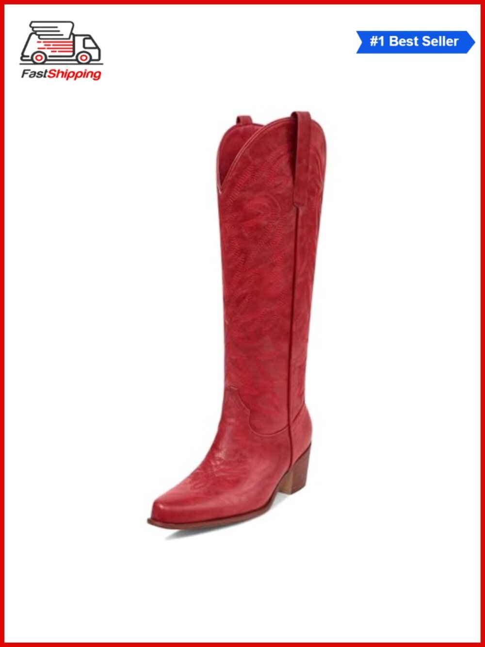 ✨ Ouepiano Cowgirl Knee High Boots Embroidered Pointed Toe Chunky Heel Western